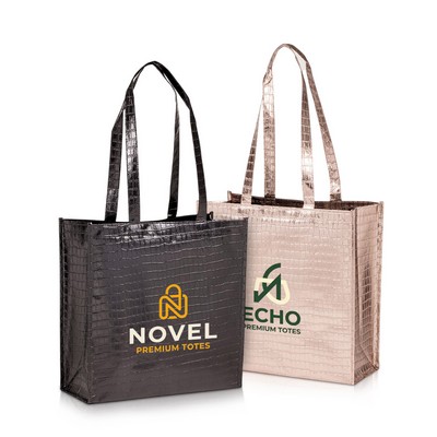 Metallic Crocodile-Textured Laminated Shopper